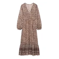 Ele Layered Decorative Print Midi Dr Spring New Arrival Women's Faion JNLEAOG Long Sve V-Ne High Waist Skirt - Image 2