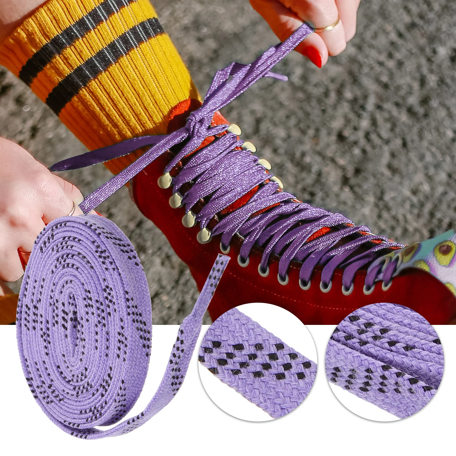 of Wide Skate Laces Dual Layer Braid Extra Reinforced Tips Waxed Tip Design Suit for Ice Hockey Skate Hockey Shoe Lace