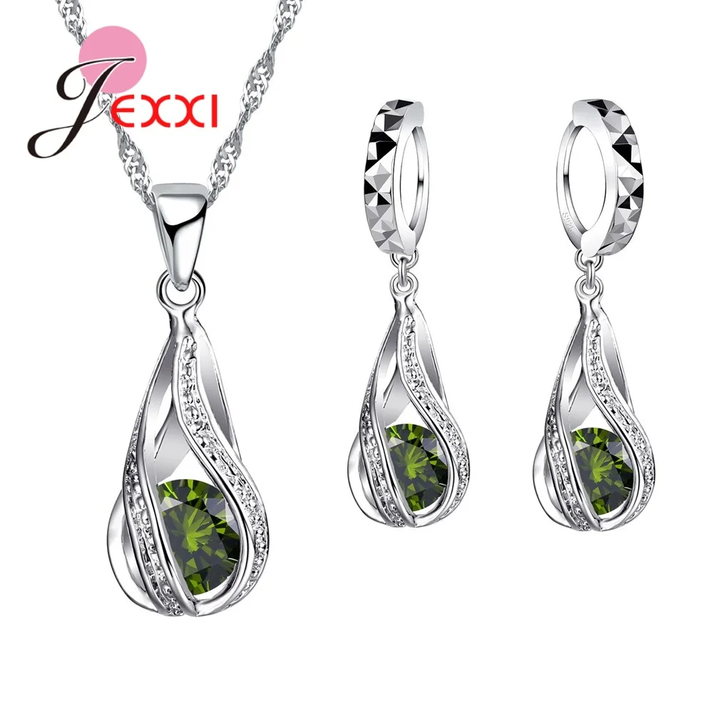 925 Sterling Silver Necklace Pendant Earrings Fashion Spiral Shaped White Crystal Jewelry Sets jewelry sets jewelry set