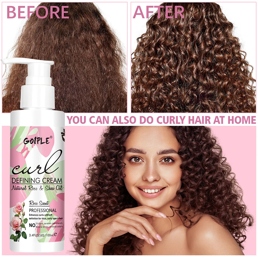 GOIPLE Curl Defining Cream Rose Extract Perm Hair Anti-Frizz Moisturizing Smooth Styling Volumizing Fluffy Care Enhance Curls Curly Hair Styling Cream