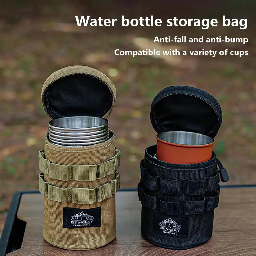 Outdoor 600D Oxford Cloth Water Bottle Holder Snap Buckle Handle Water Cup Carrier Multi Hanging Holes Water Bottle Thermal Prot outdoor molle bottle carrier lightweight tactical water bottle pouch adjustable sport kettle carrier holder