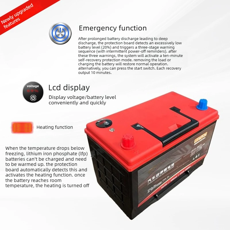 12V 100Ah LiFePO4 Car Battery, Low-Temperature Heating Starter High Capacity Sta