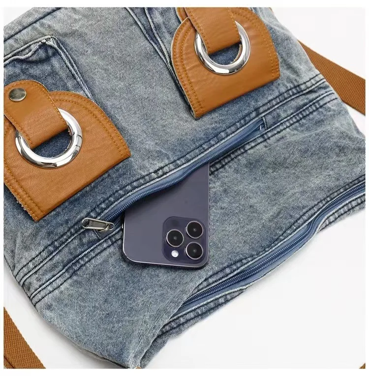 Denim Hobo Bag Women's Retro Shoulder Bag Student Leisure Style_voghion.com