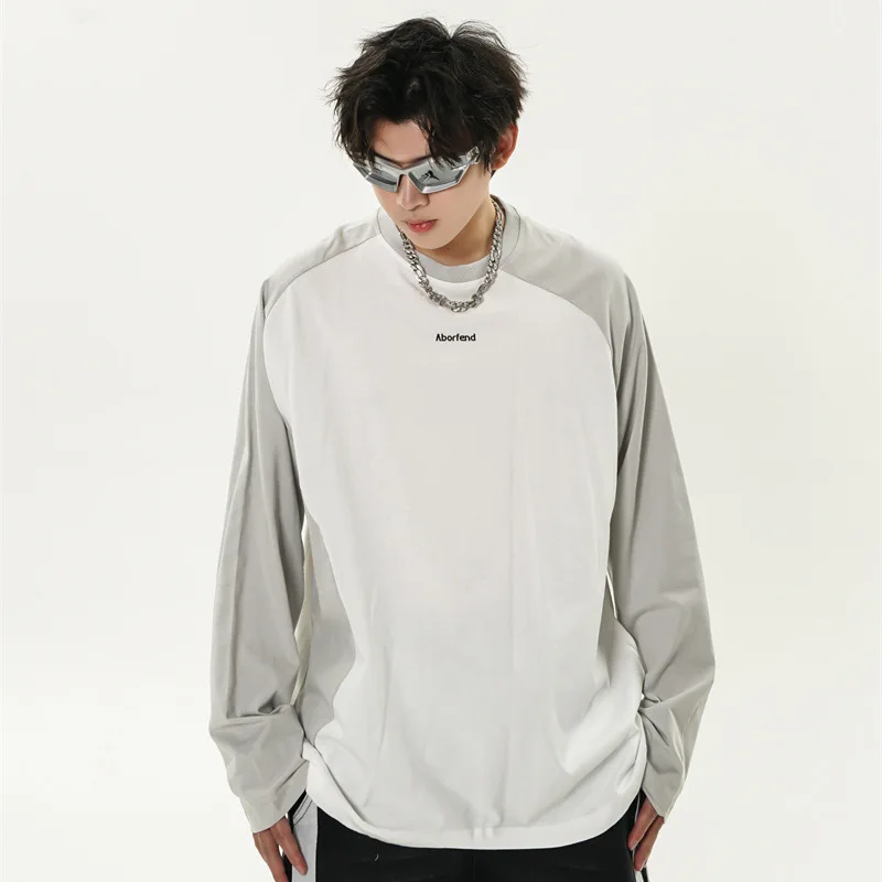 

Men Spring Autumn Tshirt Long Sleeve Loose Casual Streetwear Fashion Hip Hop Oversize Splice Cotton T-shirts Women Tees Shirts