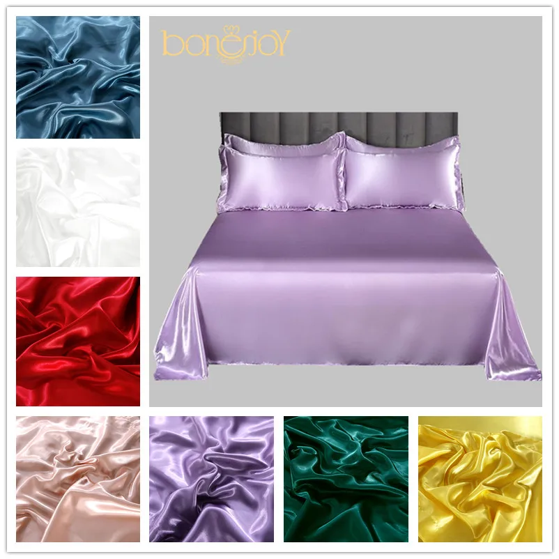 Bonenjoy 1 pc Bed Sheet for Summer Ice Cool Fabric Top Sheets Satin Smooth Flat Bed Sheet for Double Bedding (no pillowcase) 2