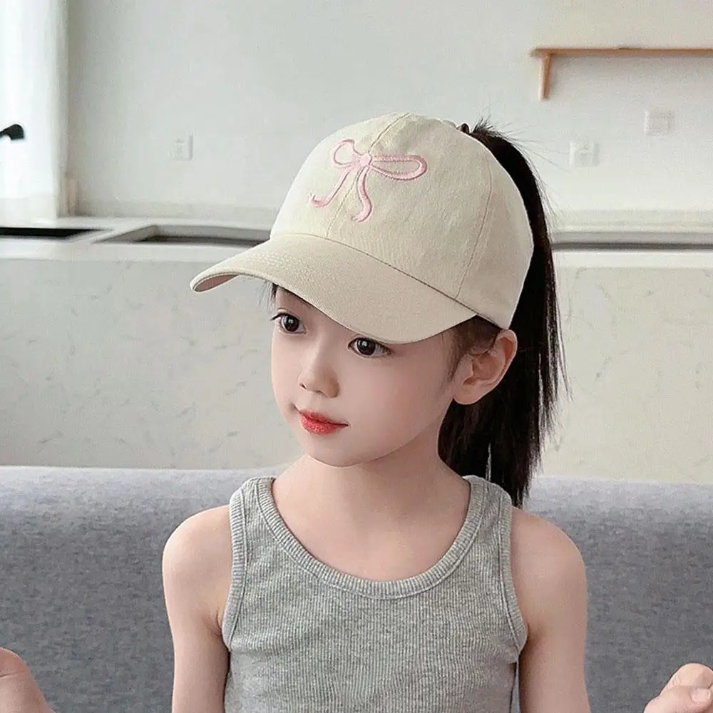 Baseball Baby Sun Hat Bows Children Adjustable Summer High Ponytail Hollow Empty Top Hip Hop Girls