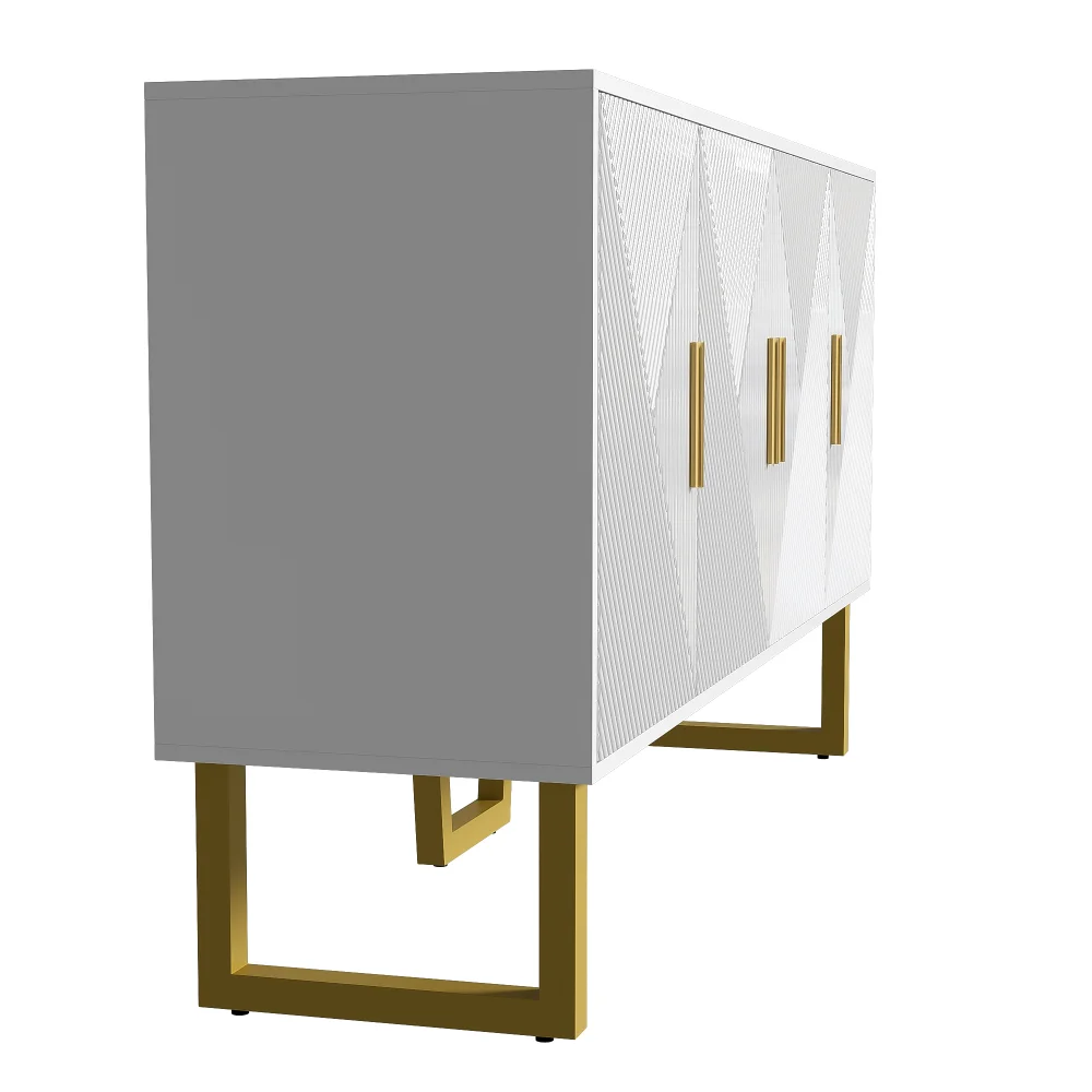 150 cm großes luxuriöses weißes Sideboard mit hochglänzenden strukturierten Türen und goldenen Griffen, 4-türiges Design, höhenverstellbare Regale – Detail 16