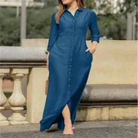 SpringSummer Women's L-5XL Plus Size Elegant Neutral Style Cotton Linen Long Dress Long Sleeved Lapel Solid Color Loose Casual