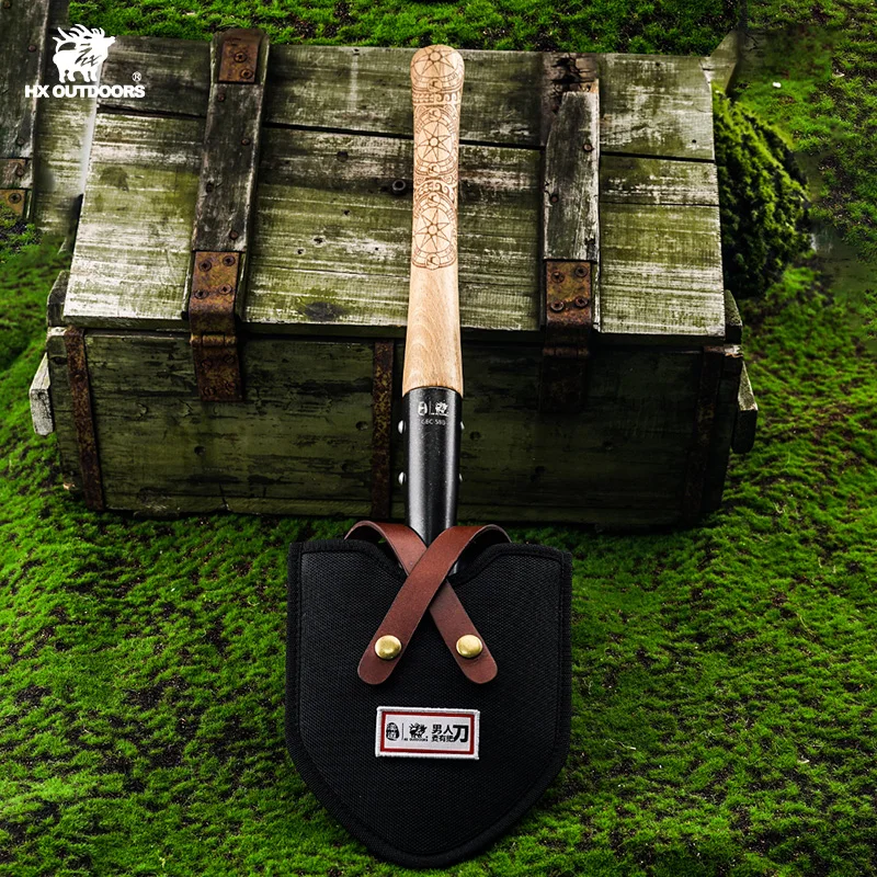 HX Outdoors Digging Shovel Wood Handle Anti-skidding Shovels Trowel Rustproof Garden Scoop Coated Surface Camping Outdoor Small images - 6