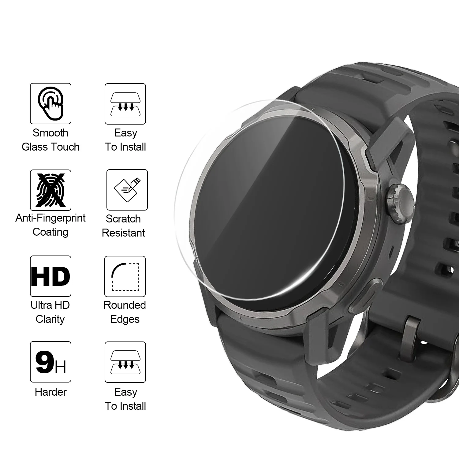 Premium Tempered Glass HD Clear Watch Protectors - 2 Pack