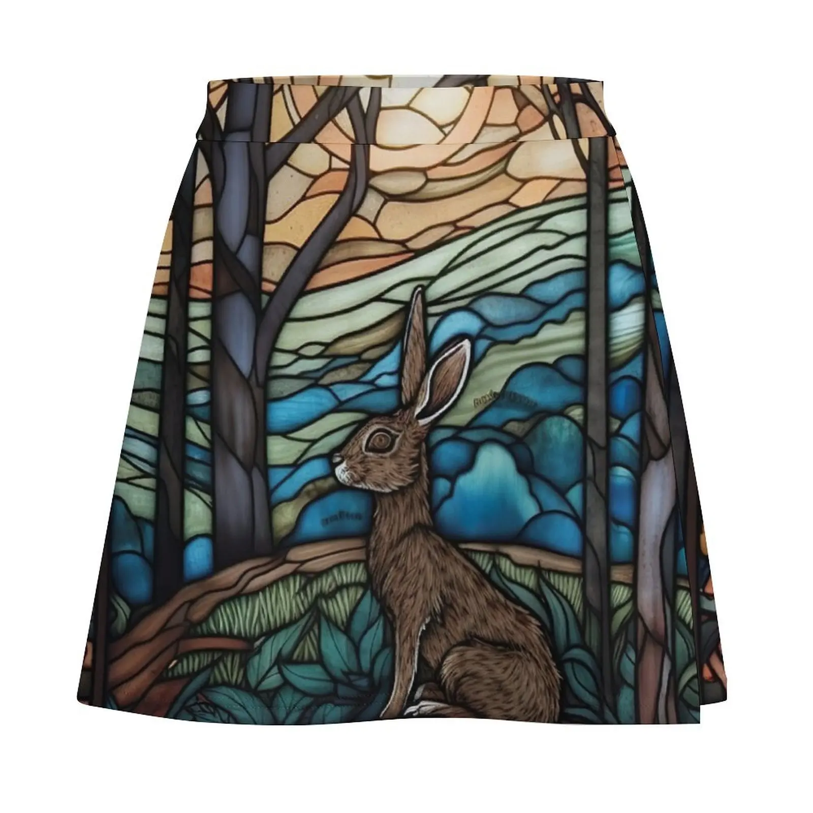 Stained Glass Hare and Moonbeams Mini Skirt Women's summer skirt Womens dresses Women clothing