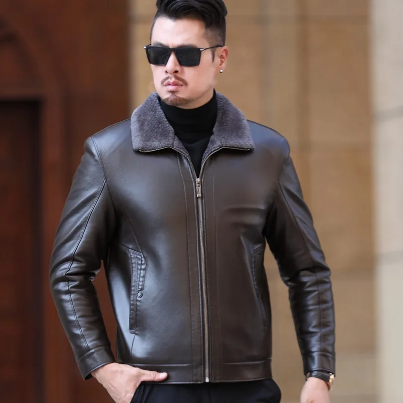 Men Leather Jacket YX-22 Natural Cotton Sheepskin Jacket For Autumn And Winter Men's Collar And Fluffy Thick Middle Young Man's Fashion Top