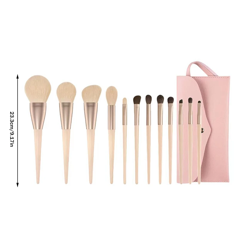 Set completo di pennelli per trucco da 12 pezzi, set professionale per fondotinta, cipria, fard, correttore, ombretto, con custodia - immagine 6