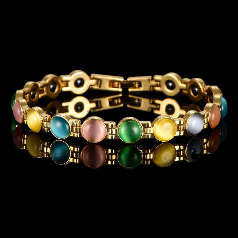 Colorful stone magnetic health energy germanium magnetic bracelet hologram chain link charm bracelet for women arthritis charm bracelet magnetic bracelet