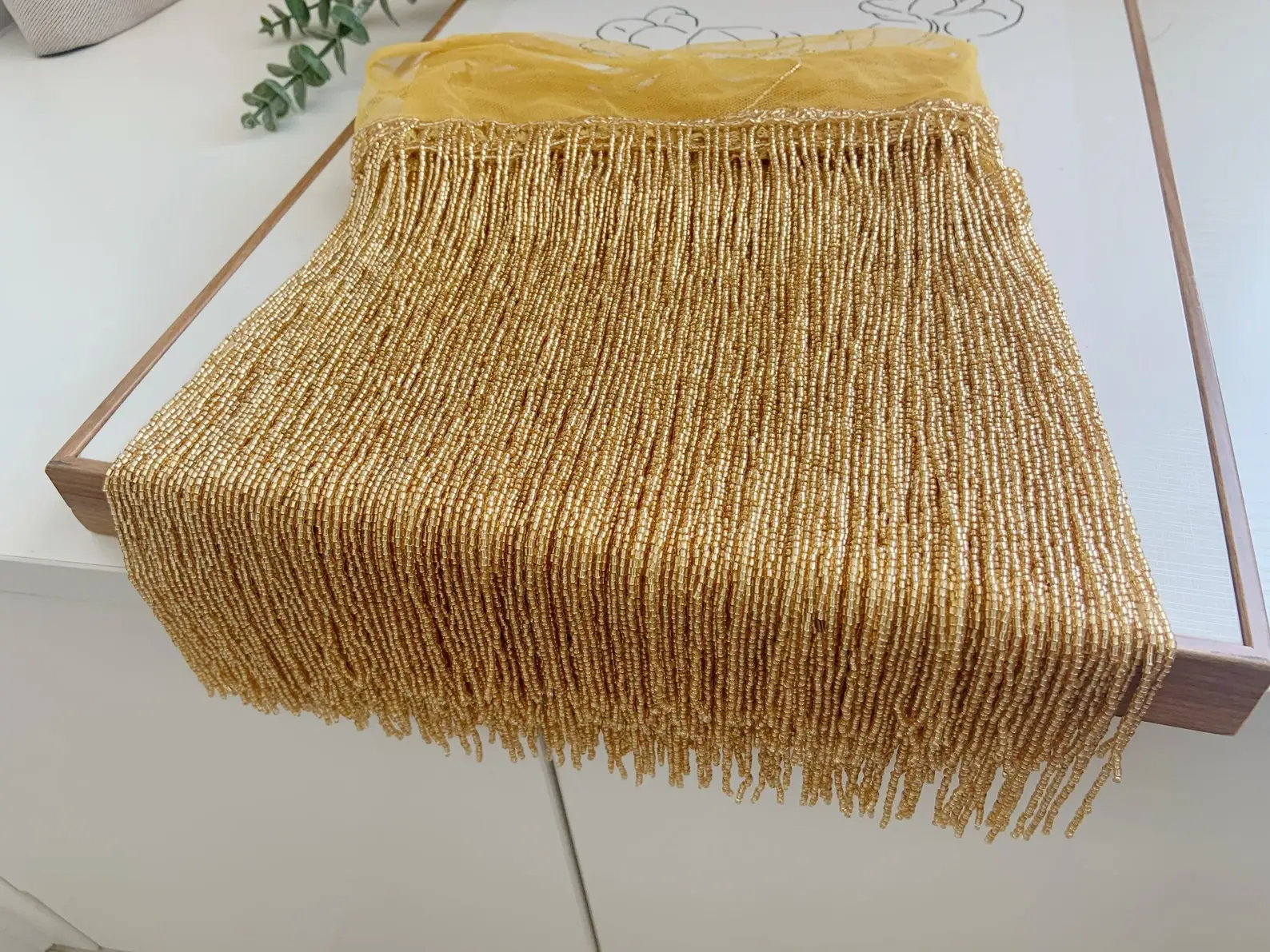 2 Yard Gold Tassel Trim Beaded Fringe Trim Indian Bead Lace Dupatta Border Crafting Bag Dress Glass Bead 25 Cm Wide