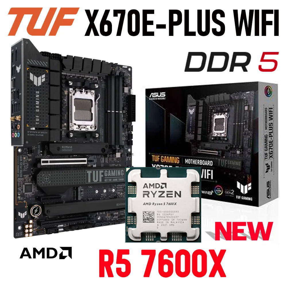 

AMD Ryzen 5 7600X Processor CPU Combo With ASUS TUF GAMING X670E-PLUS WIFI AM5 Motherboard DDR5 128GB PCIe 5.0 Placa Mãe New