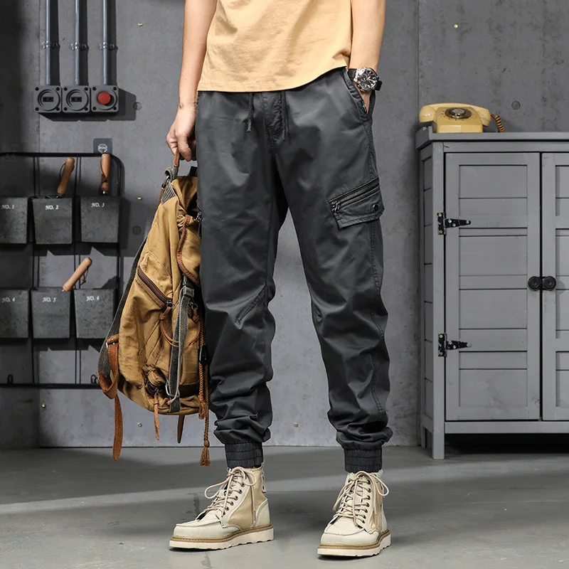 

2022 Men's Cargo Pants Black Cotton Summer Cropped Trousers For Male Harem Husband Bottoms Working Streetwear Clothing Z396