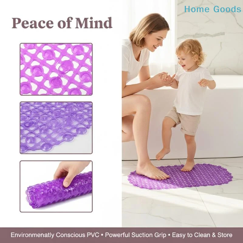 Premium Bathroom Anti-Slip PVC Mat with Suction Cup and Massage Surface for Secure Shower and Bathtub Use