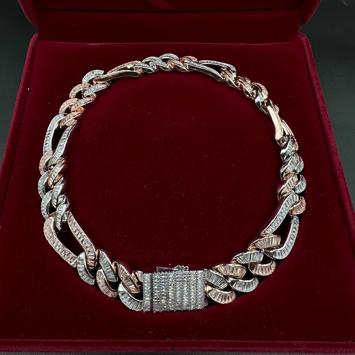 Aokaishen Figaro Cuban Link Chain for Men Baguette Necklace Real Copper Spring Clasp Hip Hop Jewelry 2023 Trend
