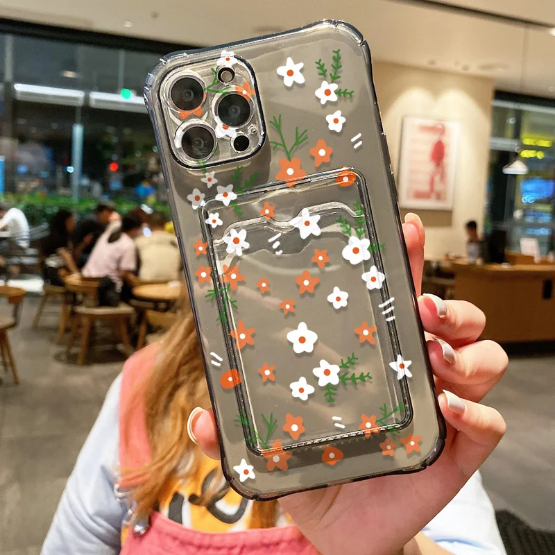 Floral Shockproof Soft TPU Card Holder Phone Case