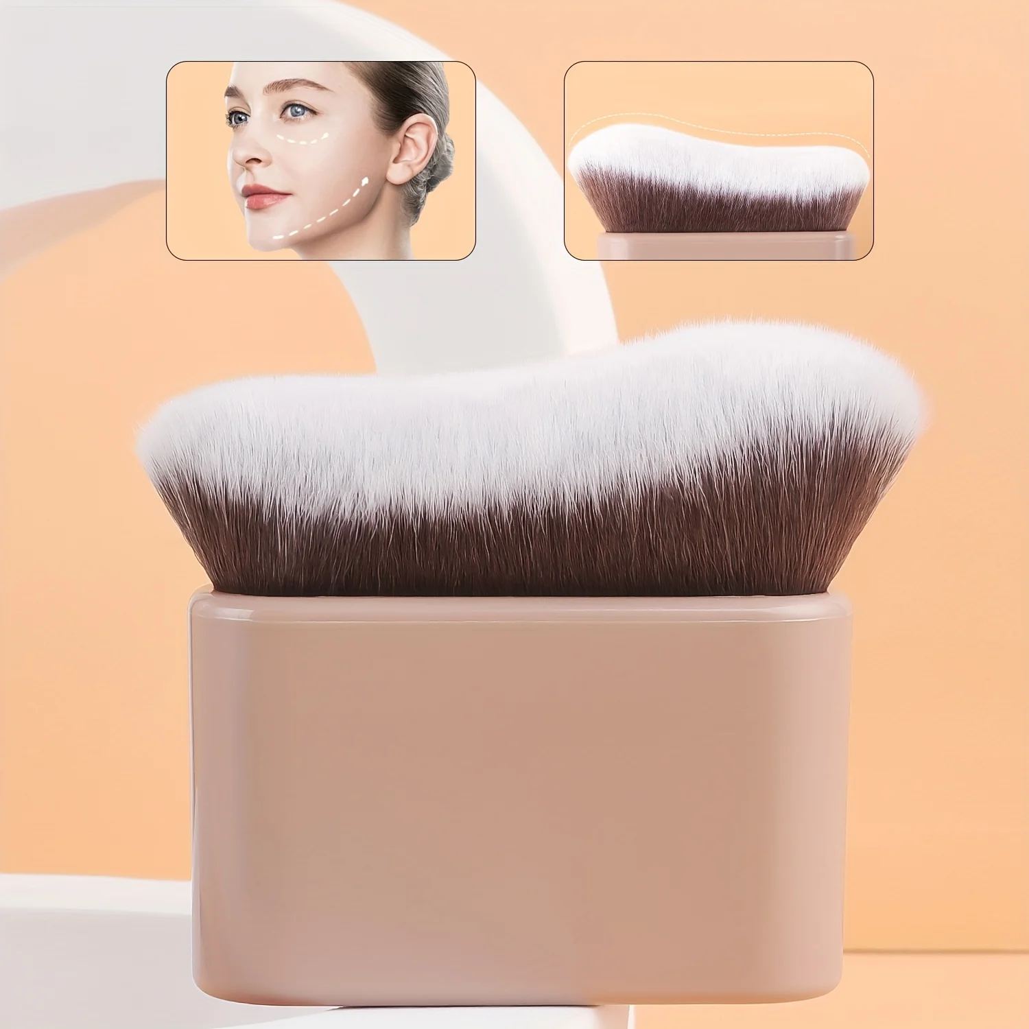 1pc Wave Contour Makeup Brush, ABS Plastic Handle, Nylon Bristles, Unscented, Universal Skin Type, Foundation Application Palm B 5