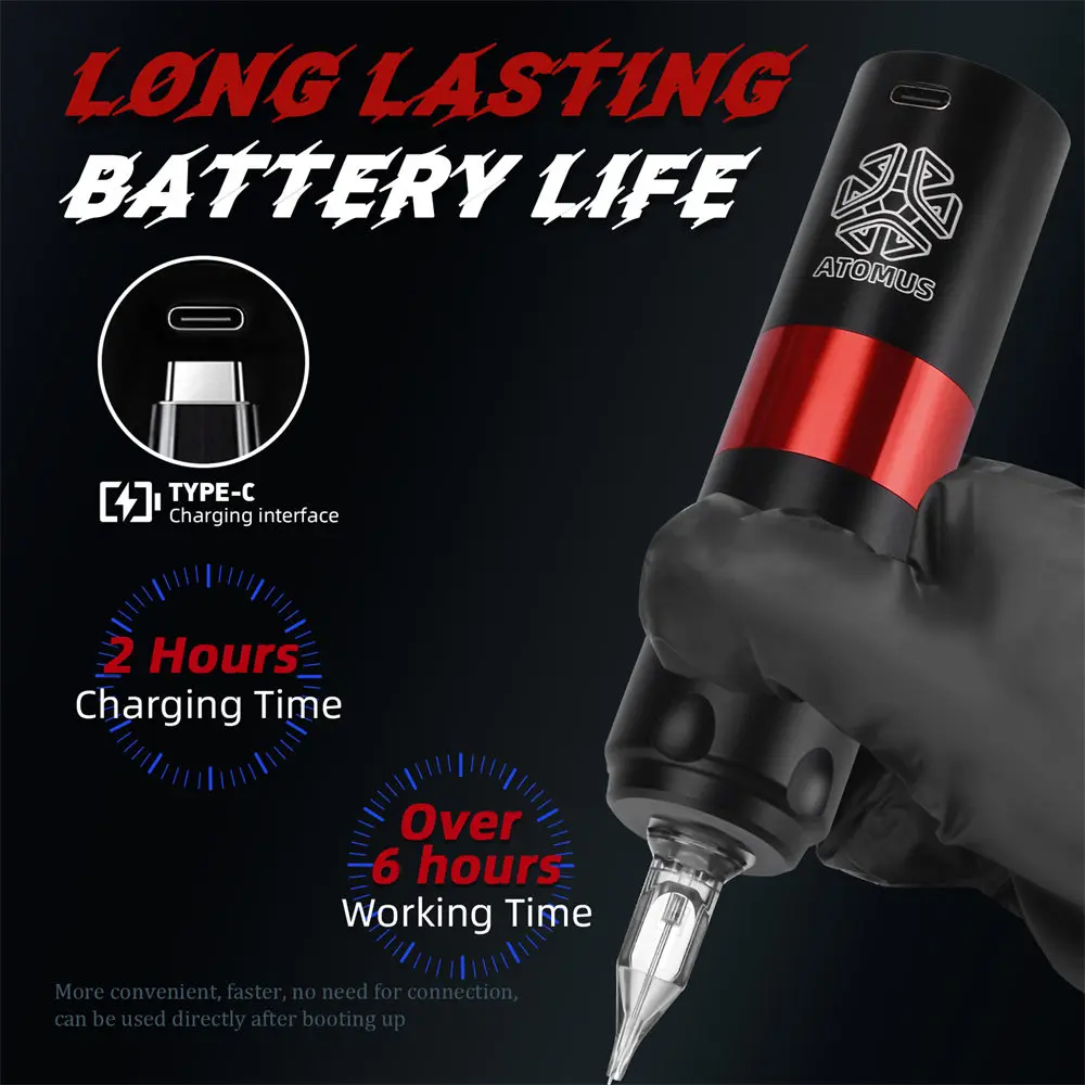 Complete Wireless Tattoo Gun Kit 20pcs Cartridge Needles Ink Rotary Tattoo Pen 1600mAh Battery Digital Portable Cordless Motor