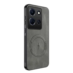 Luxury Matte Soft Leather Phone Case with Bumper Protection and Shockproof Magnetic Cover for Note 40 Pro (Gray)