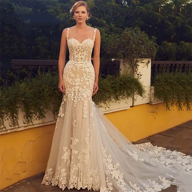 

Sexy Backless Sleeveless Wedding Dresses 2024 Lace Bridal Gowns Appliques Floor Length Robes For Formal Party Vestidos De Novia