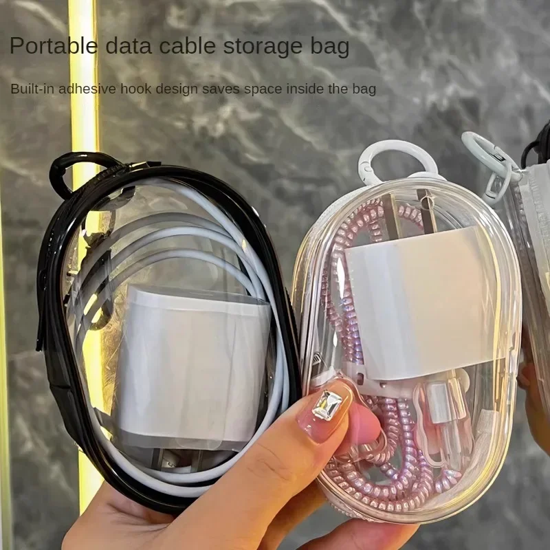 Round PVC transparent charging cable storage bag cable organizer box mobile phone charger portable headphone storage pouch