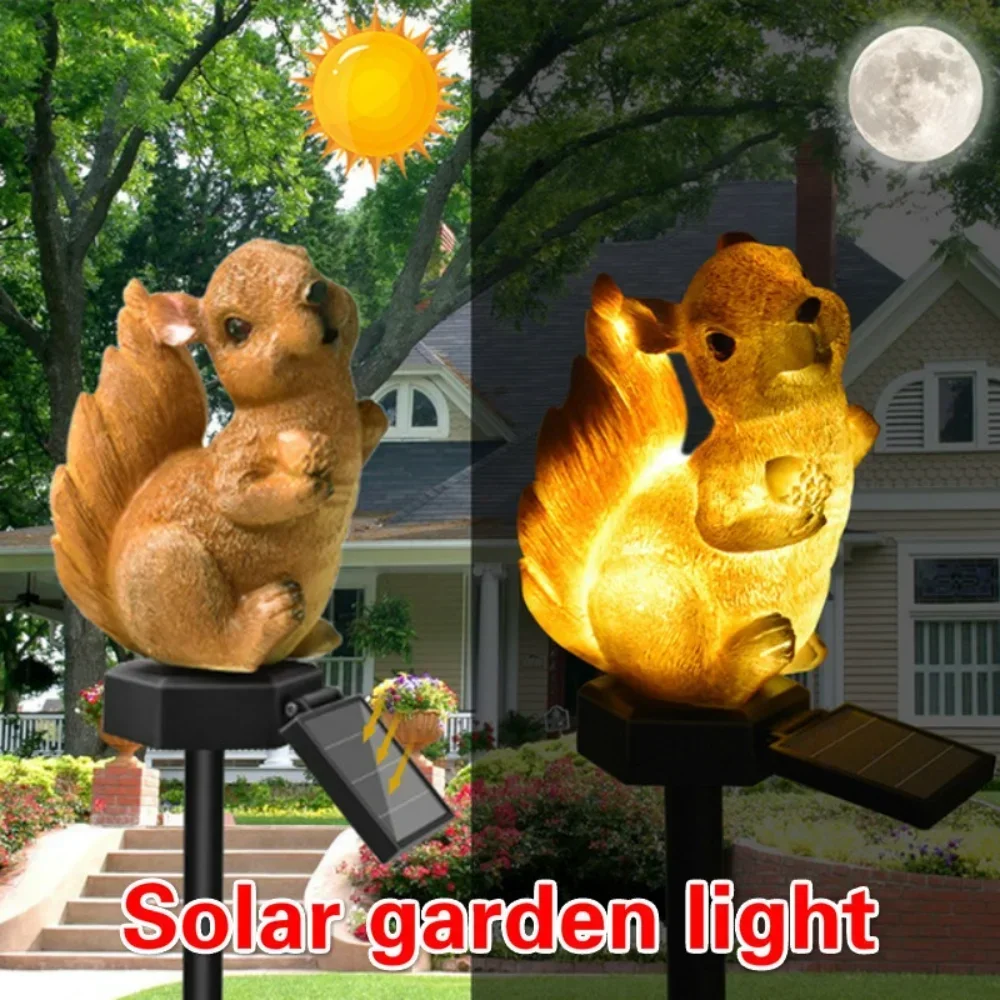 1 Pack Outdoor Solar LED Light Squirrel Light Waterproof Garden Landscape Squirrel Shape Decorative Light for Garden Yard