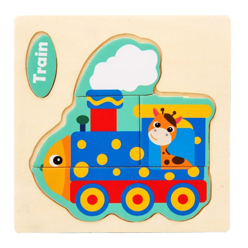 3D Wooden Cartoon Animal Puzzle - Educational Jigsaw Toy