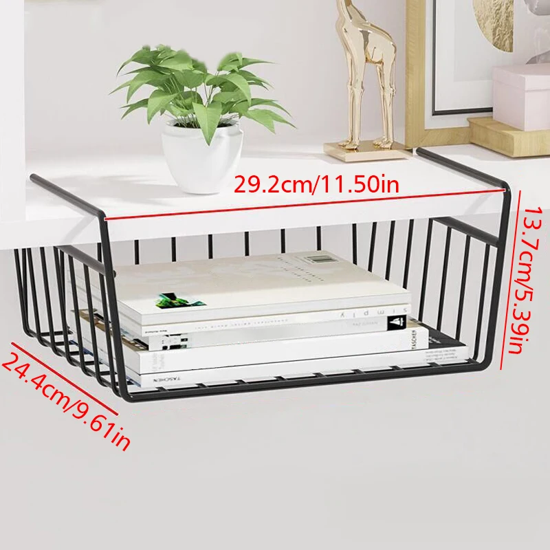 Description Picture 6 of itemHanging Net Basket Metal Iron Storage Rack Large Capacity Hanging Under Cabinet Wall Wardrobe Storage Basket Kitchen Tools