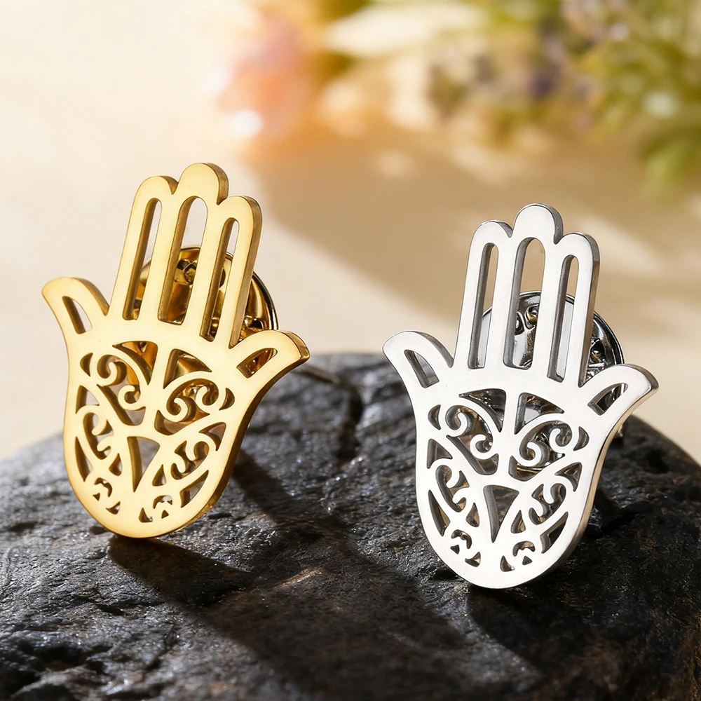 Dawapara Vintage Hamsa Hand Brosche Filigrane Hand der Fatima Schutz Amulett Anstecknadel Edelstahl Zubehör