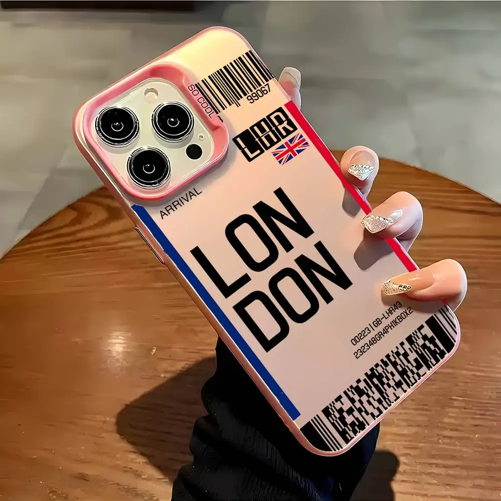 Großbritannien Flugzeug Reise Ticket Handyhülle für iPhone 16 15 14 13 12 11 Plus Pro Max mehrfarbige Aurora Laser stoßfeste Funda Cover – Detail 9