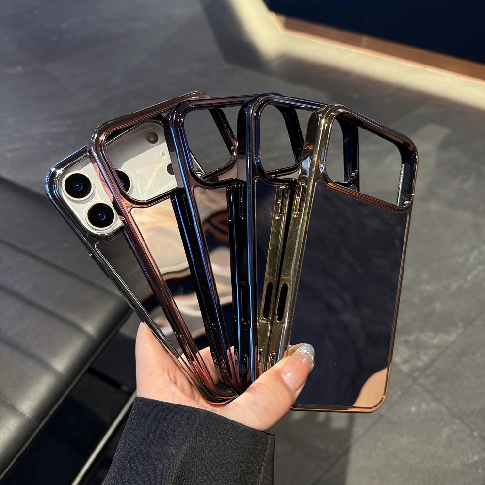 Elegant Electroplated Frame Makeup Mirror Case - Ultra-Thin Hard Cover