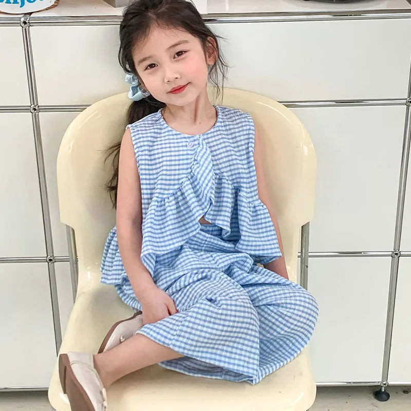 

Girls' clothes Junior Summer Suit girl Trousers+Sleeveless T-shirt 2 Piece Wide-Legged Pants Children clothing sets