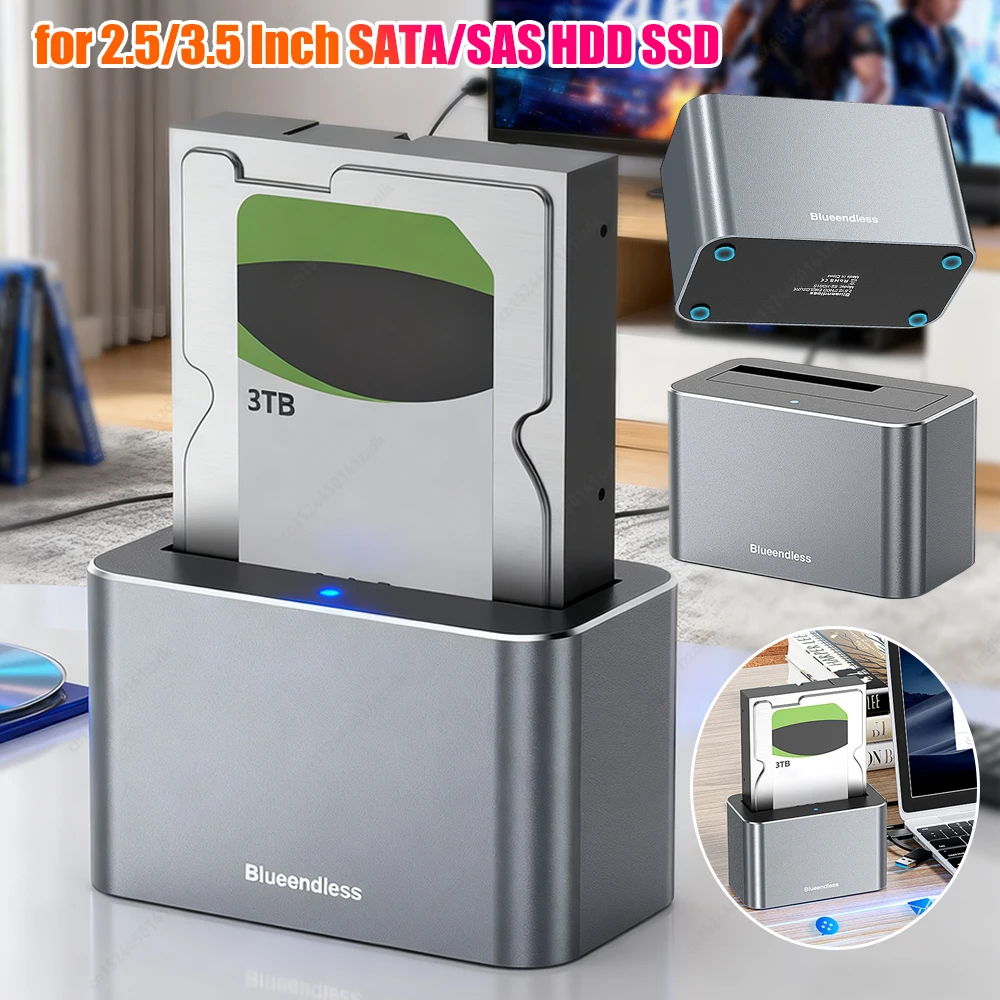 Hard Drive Dock SAS To USB 3.0 Adapter 5Gbps SAS/SATA Hard Drive Enclosure Support Up To 20TB for 2.5/3.5 inch SATA/SAS HDD SSD