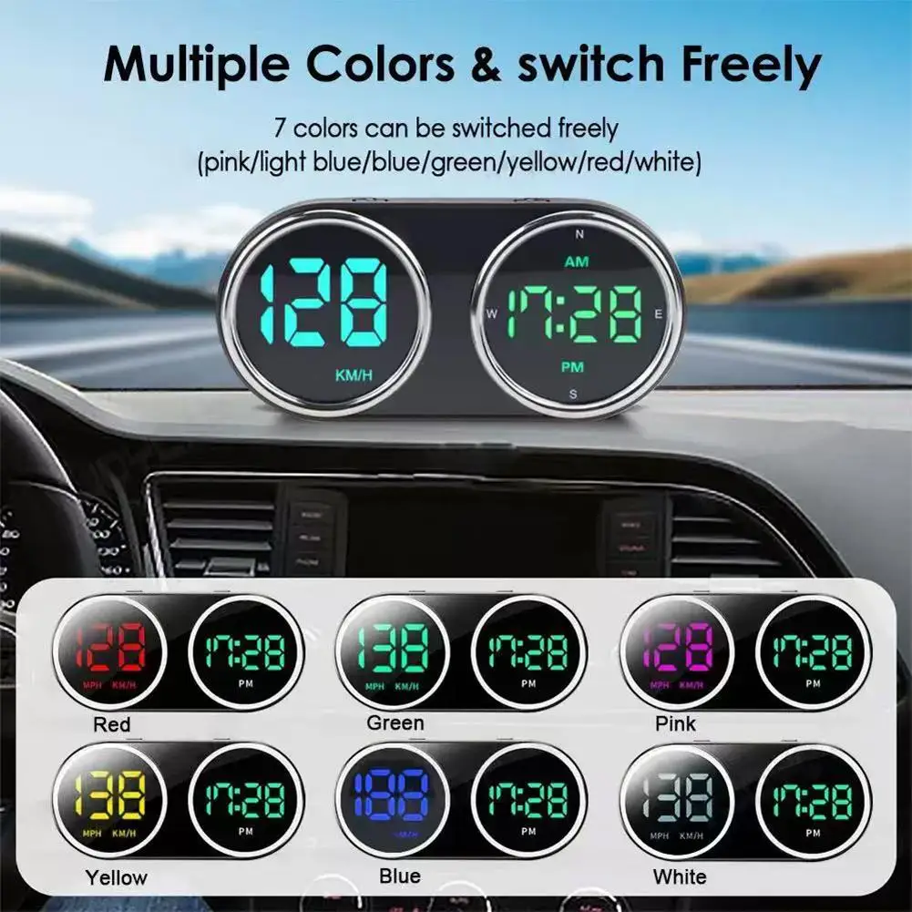 HUD per Auto con Tachimetro Digitale, Orologio, Allarme di Eccesso di Velocità, Display a 7 Colori, Plug and Play, Accessori Auto Universali - immagine 2