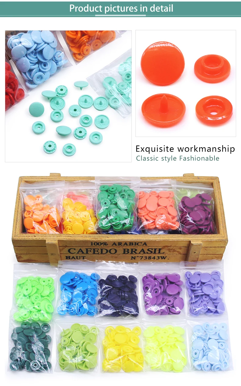 Description Picture 3 of itemKAM T3 T5 10/20Sets Plastic Snaps Button Fasteners Bag Folder Dark Buckle Button Resin Garment Accessories For Baby Clothes DIY