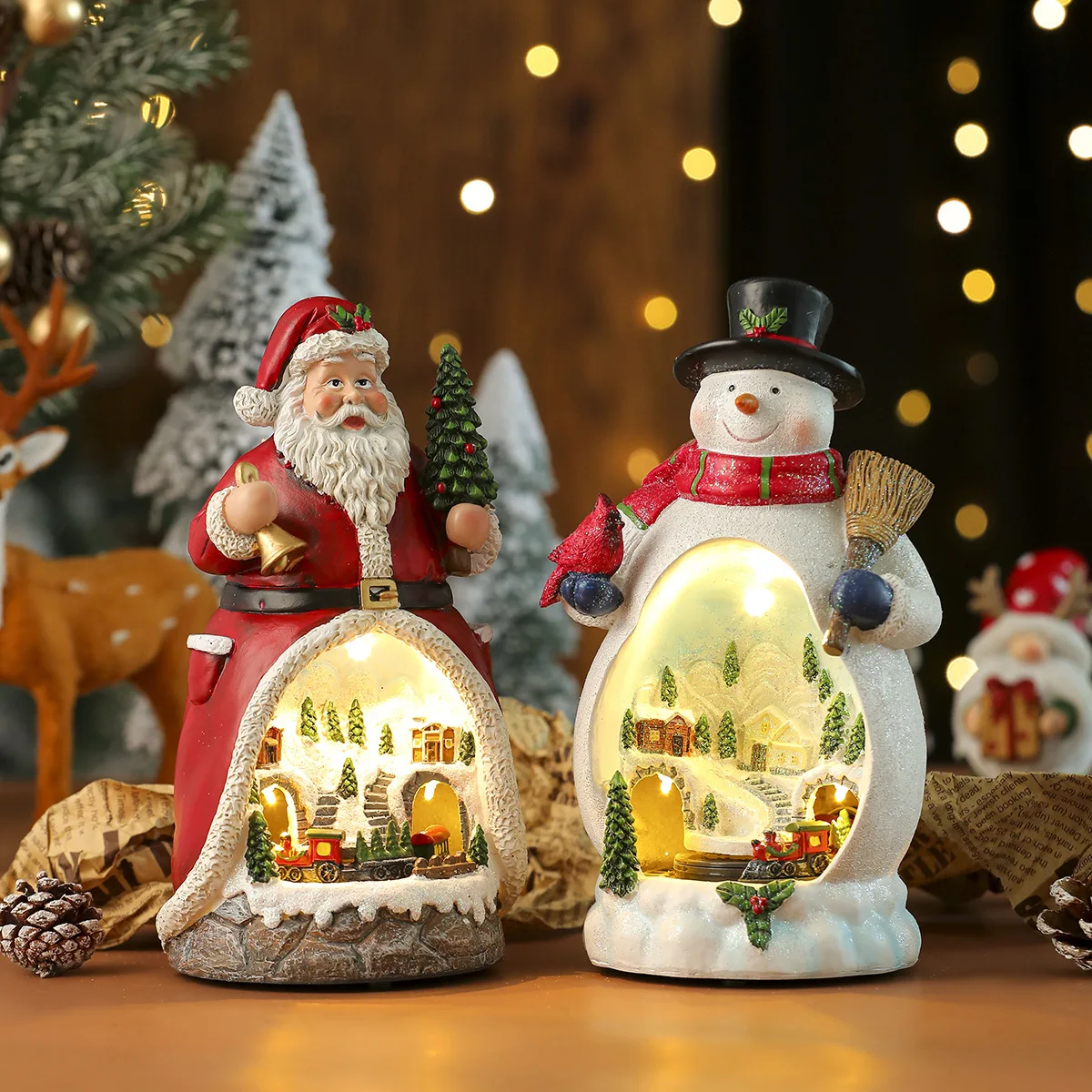 Christmas Cabin Figurine Musical Box Light Christmas Ornaments Decorations Music Box Battery-operated New Year's Night Light