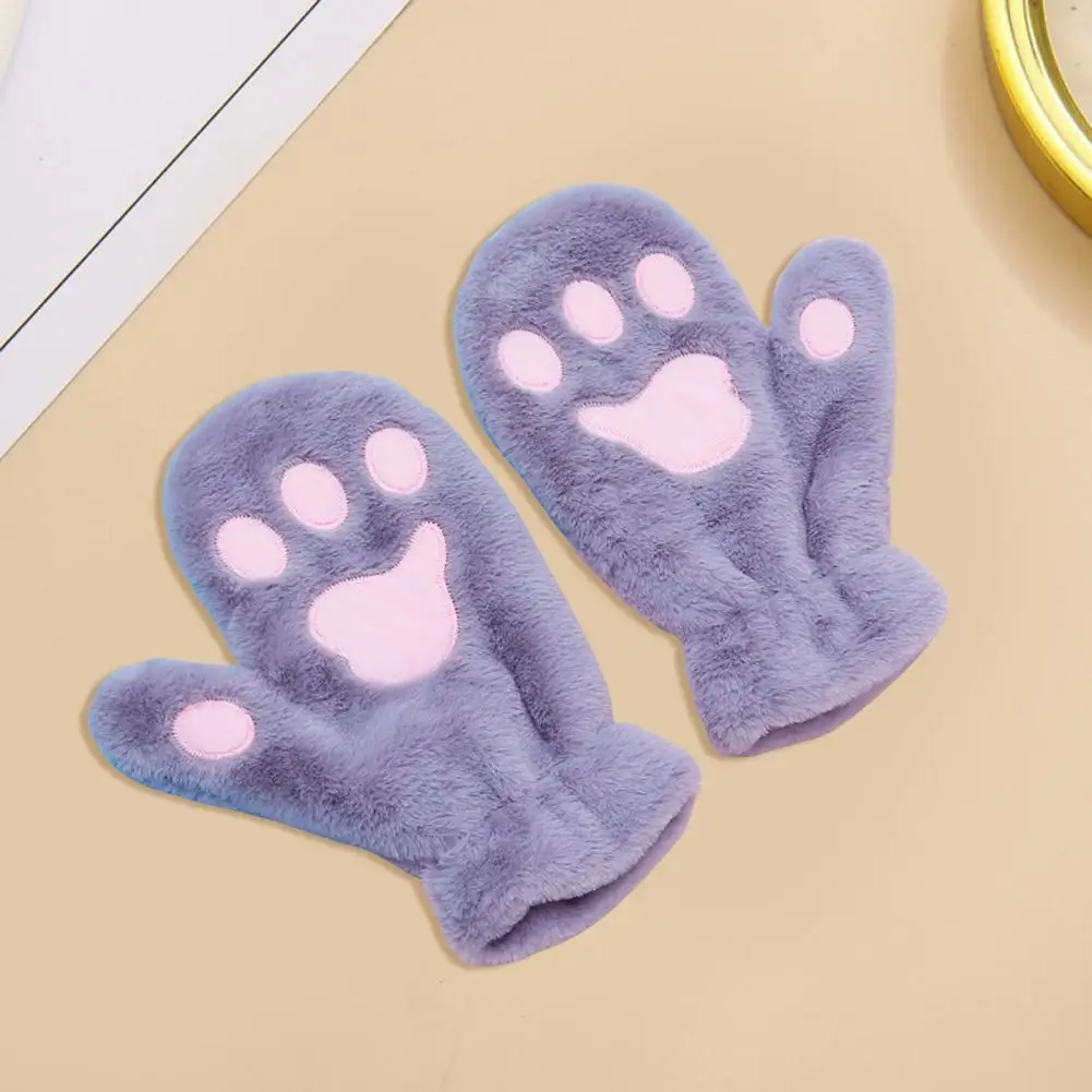 Novelty Gloves Warm Cozy Cartoon Cat Paw Mittens for Women Thick Plush Winter Gloves with Anti-slip Grip for Skiing Cycling Cozy