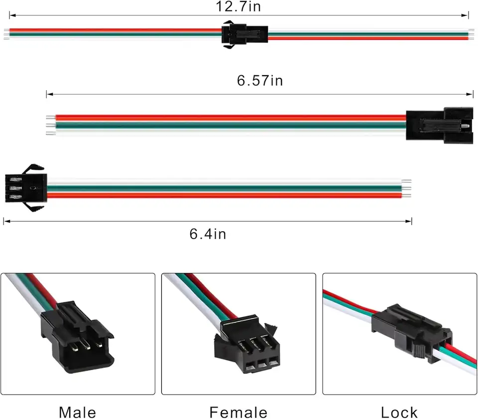 30 Pairs JST SM 3 Pin Connectors 15cm 20AWG Wire Female/Male LED Connector for WS2812B WS2811 WS2812 LED Strip Light image 4
