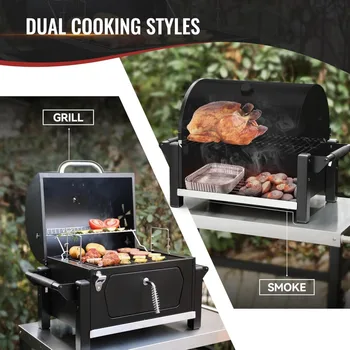 Portable Charcoal Grill with Warming Rack, Tabletop Charcoal Grill with 303 Sq. In Cooking Area for Outdoor Camping 4
