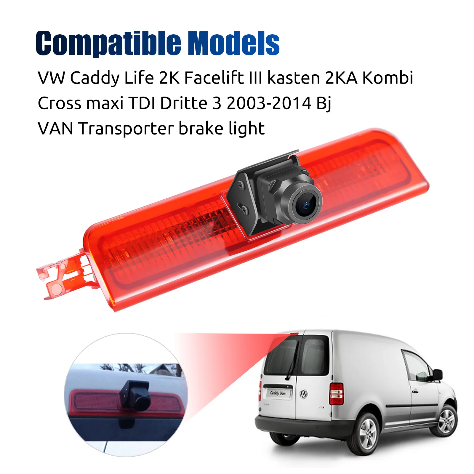 ESSGOO Rear Reversing 3rd High Brake Light Cover with Camera For VW Caddy/Caddy Life 03-2015 2K Facelift Night Vision Waterproof