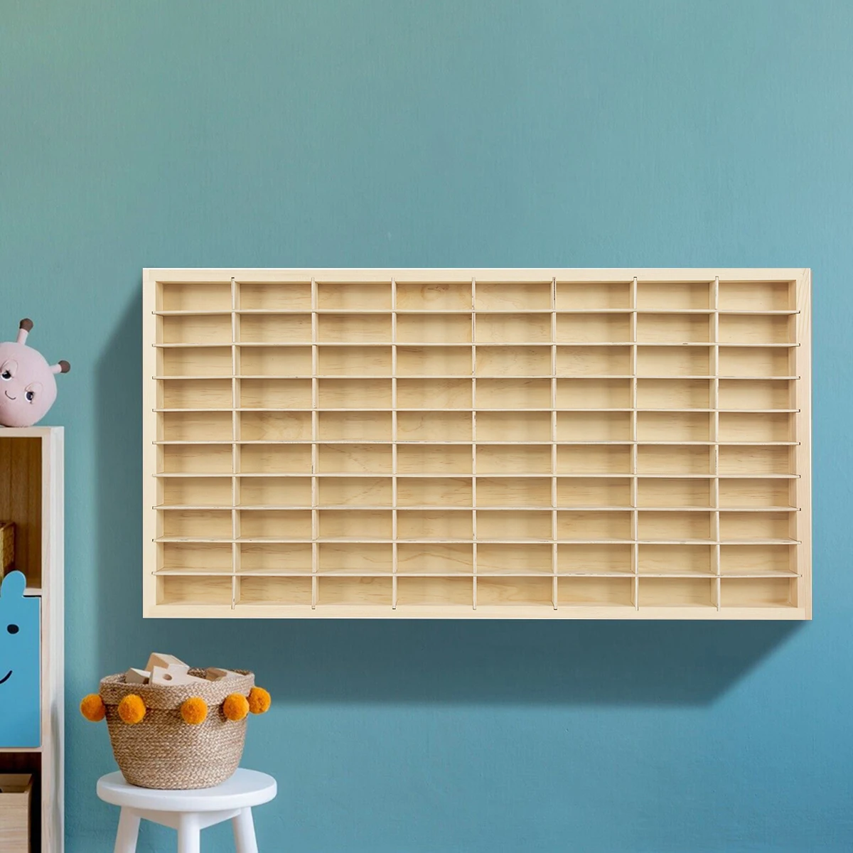 80-Grid Wood Display Shelf for 1:64 Hot Wheels