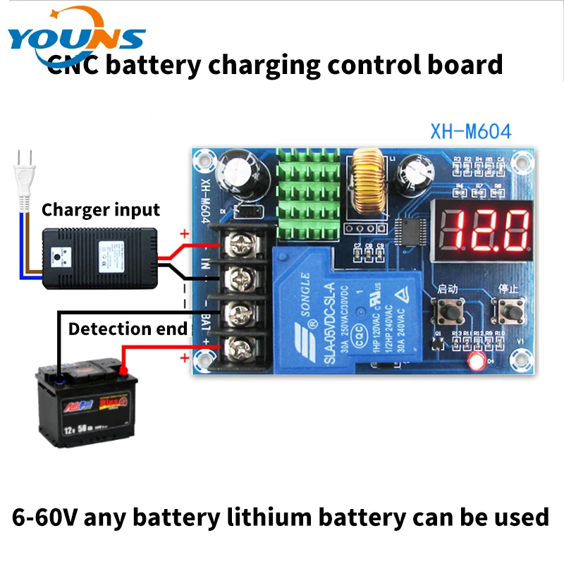 XH-M604 충전기 제어 모듈 DC 6-60V 리튬 배터리 메모리 배터리 충전 모니터링 제어 스위치 보호 보드
