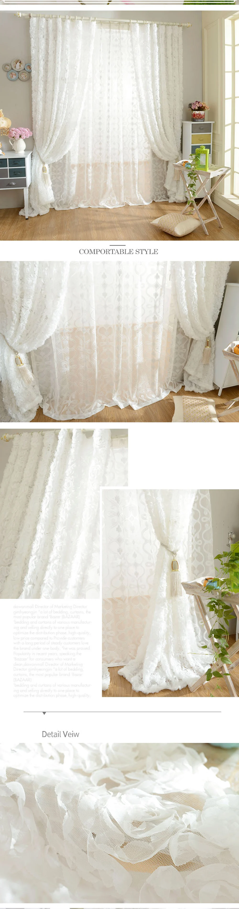 Description Picture 6 of itemKorean Creative White Lace 3D Rose Curtains Voile Custom,Window Screens For Marriage, Living Room Bedroom French Window Tende