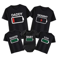Family Matching Clothes Outfit Funny Battery Clothes Dad Mom Brother Sister T-shirt Family Look Daddy Mommy Me Baby Boy Girl Tee 2