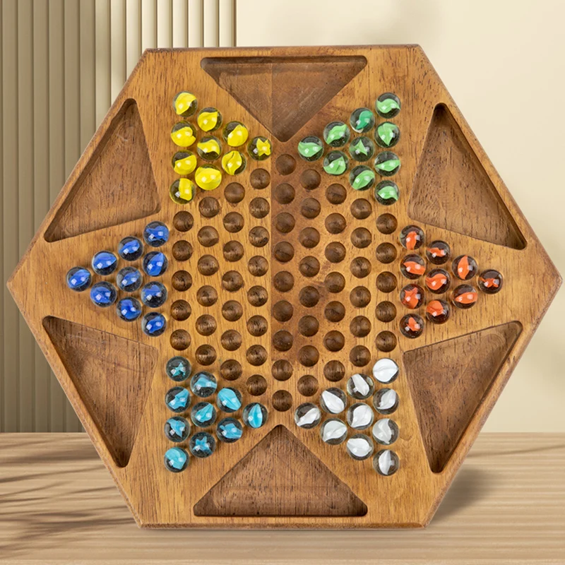 Wooden Chinese Checkers Board Game with Marbles for Kids and Adults 5