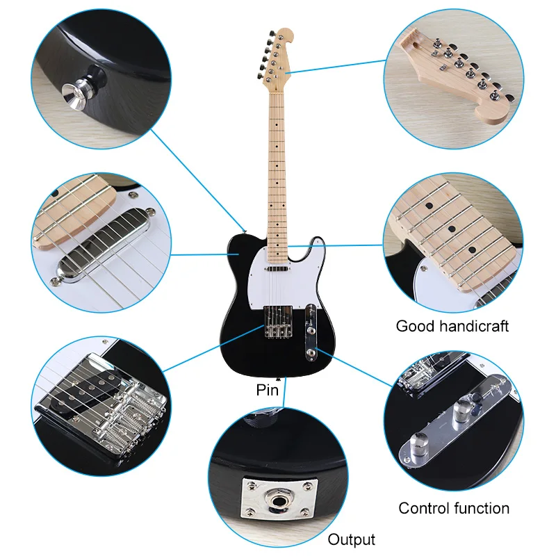 ブラックカラーTLエレキギター、39インチ、フルソリッドバス